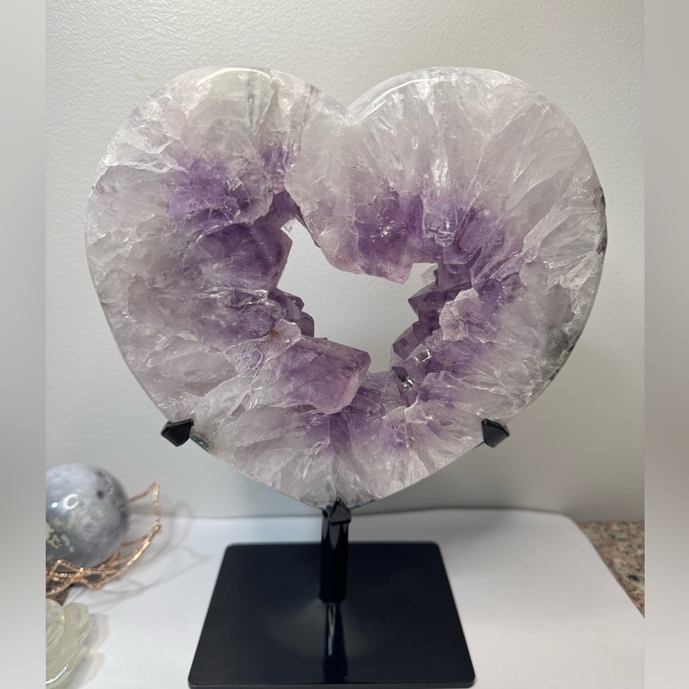 Heart-Shaped Amethyst Geode on Stand